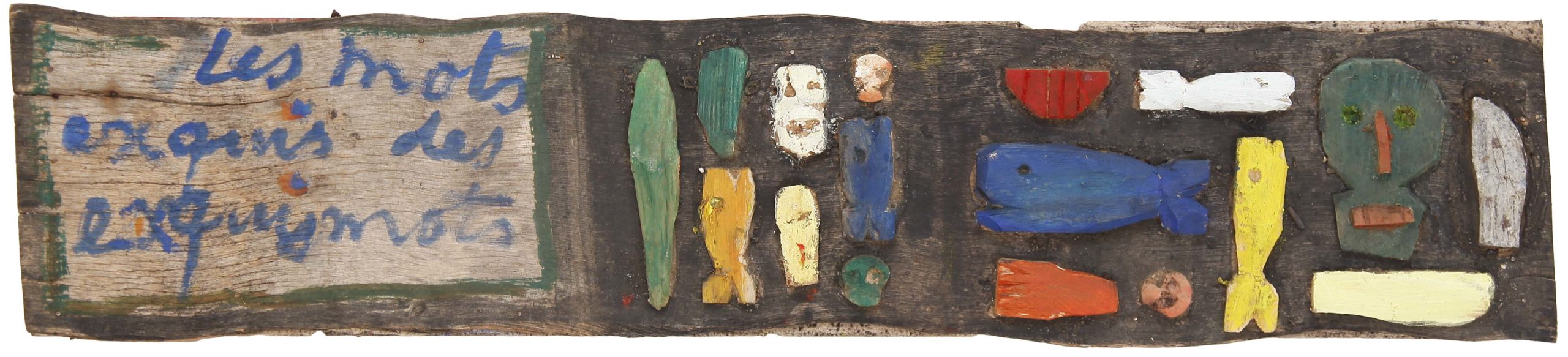 Salut aux eskimo n°17, Assemblage en bois peint sur panneau, 15 × 71 cm, 2010