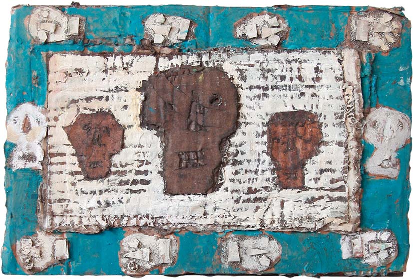 Salut aux eskimo n°19, Assemblage en bois peint sur panneau, 23 × 32 cm, 2010