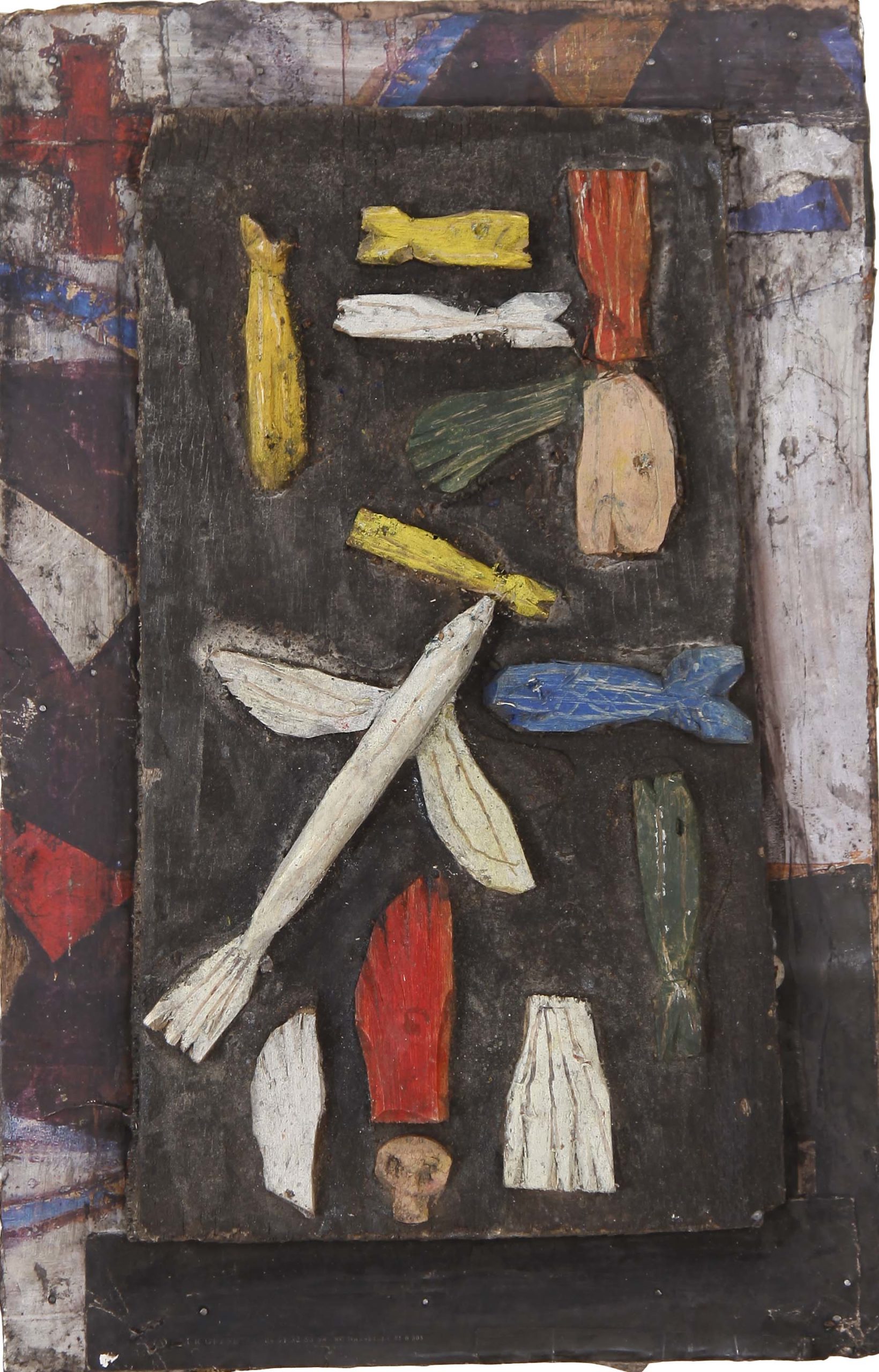Salut aux eskimo n°3, Assemblage en bois peint sur panneau, 23 × 37 cm, 2010