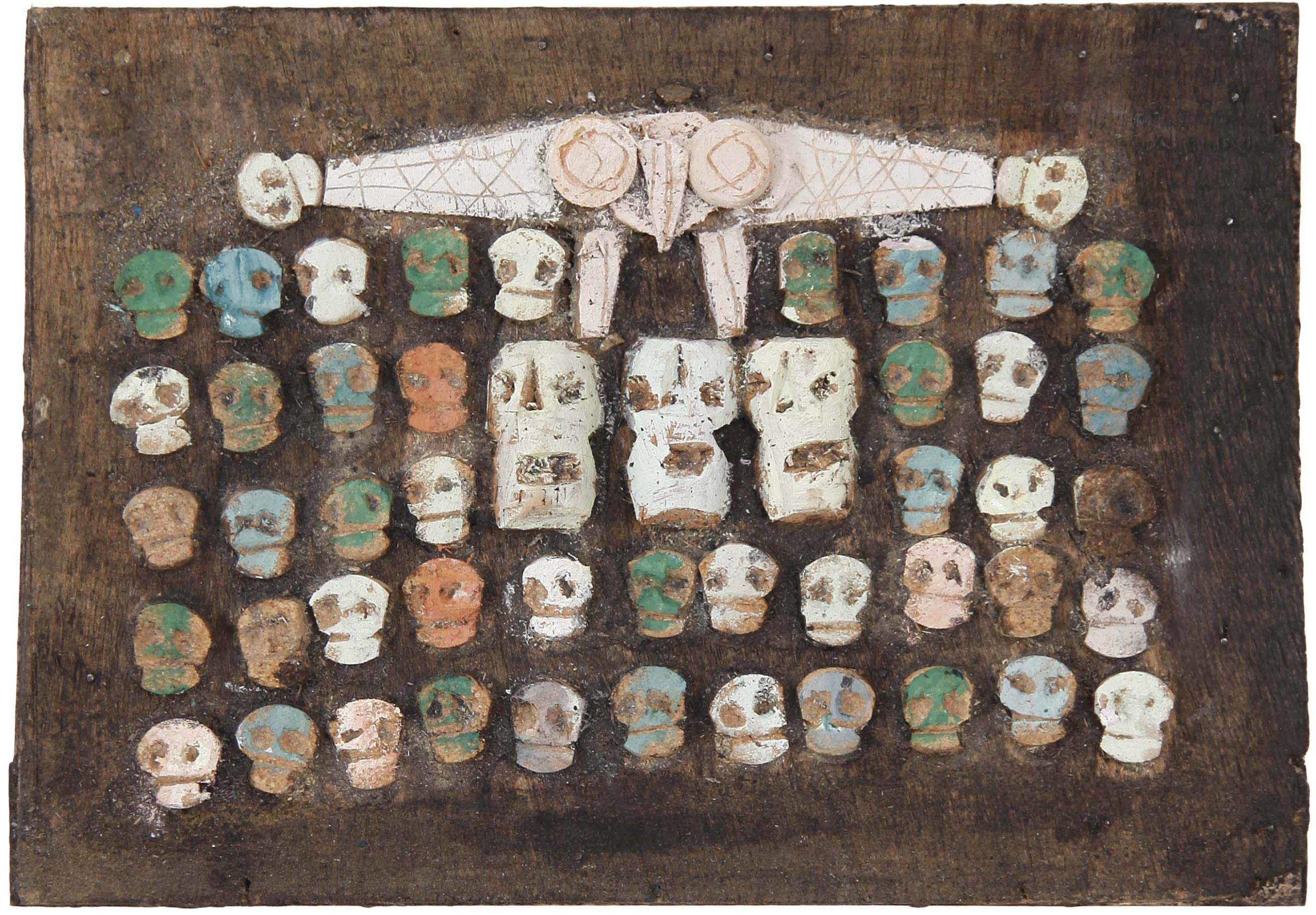Salut aux eskimo n°8, Assemblage en bois peint sur panneau, 24 × 33 cm, 2010