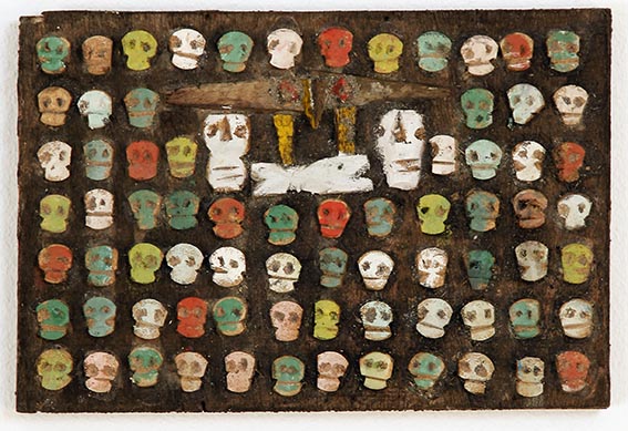 Salut aux eskimo n°20, Assemblage en bois peint sur panneau, 24 × 35 cm, 2010