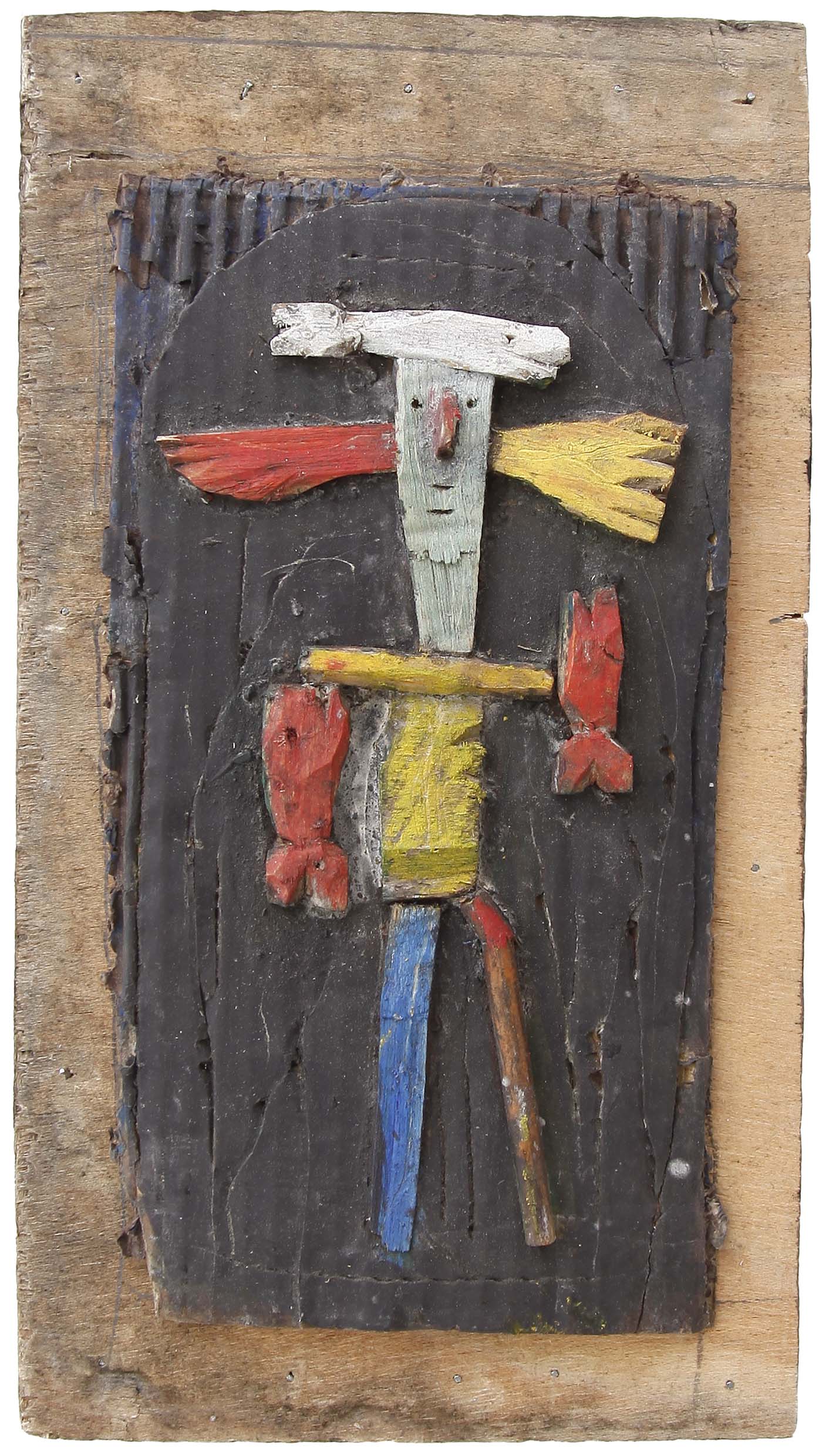 Salut aux eskimo n°2, Assemblage en bois peint sur panneau, 38 × 21 cm, 2010