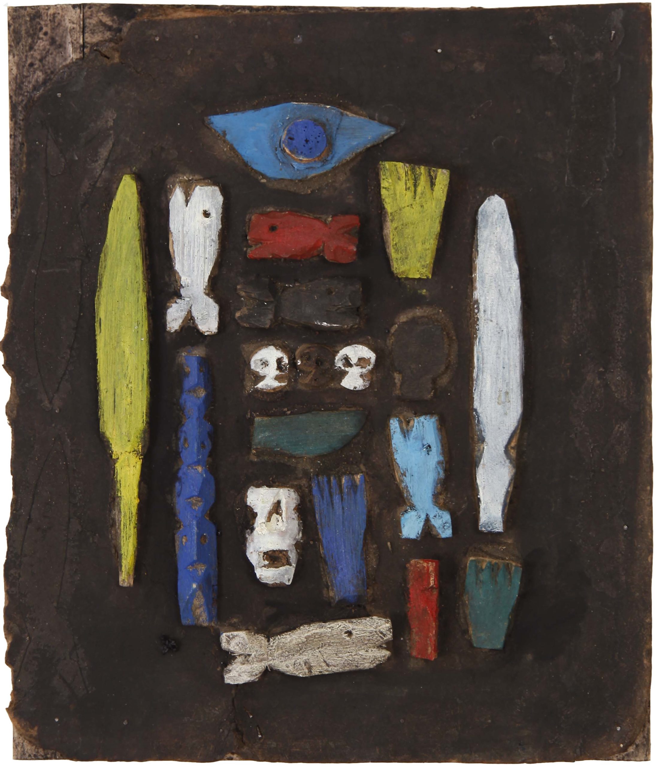 Salut aux eskimo n°6, Assemblage en bois peint sur panneau, 38 × 32 cm, 2010