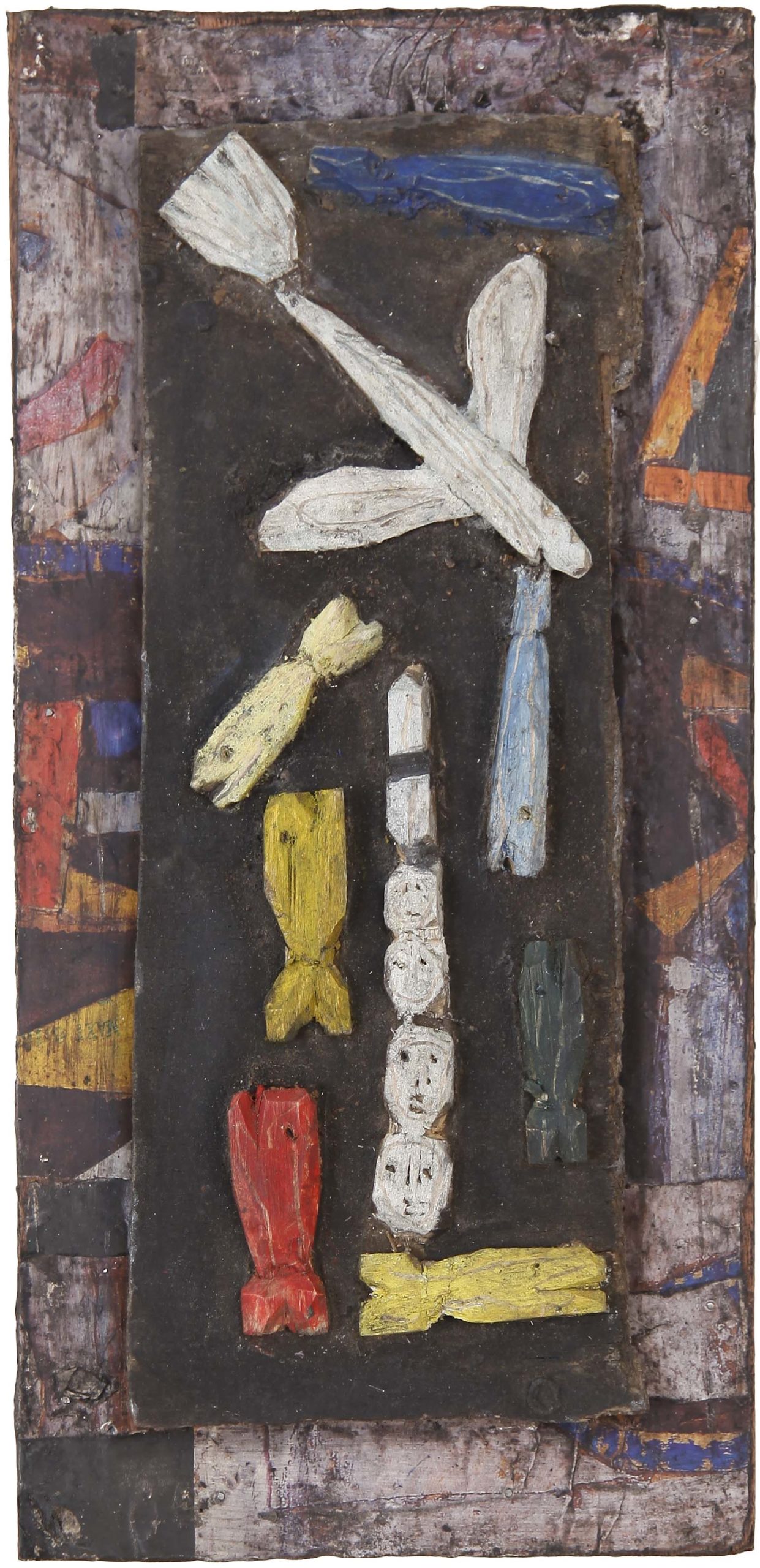 Salut aux eskimo n°14, Assemblage en bois peint sur panneau, 41 × 20 cm, 2010