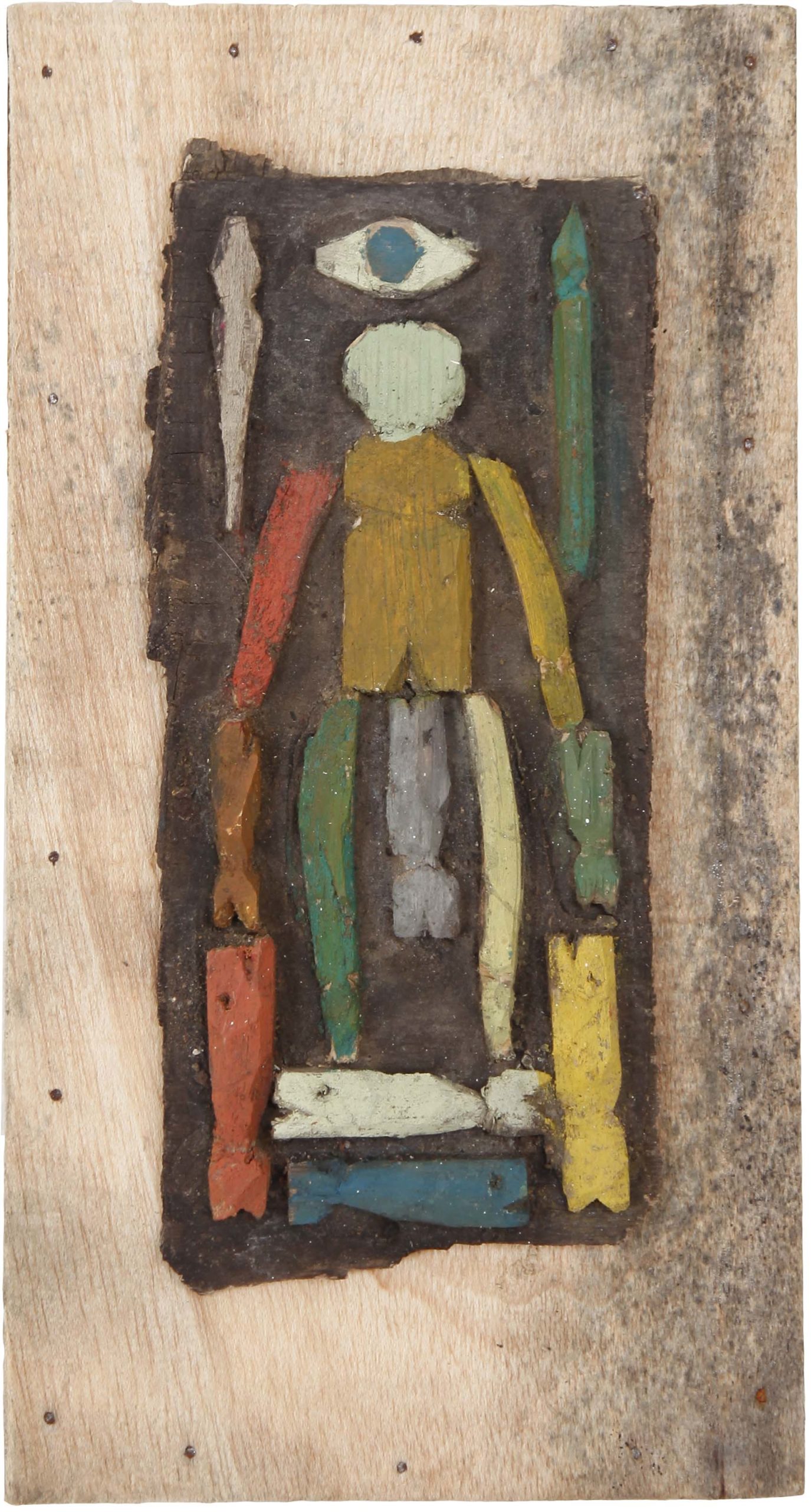 Salut aux eskimo n°5, Assemblage en bois peint sur panneau, 41 × 22 cm, 2010