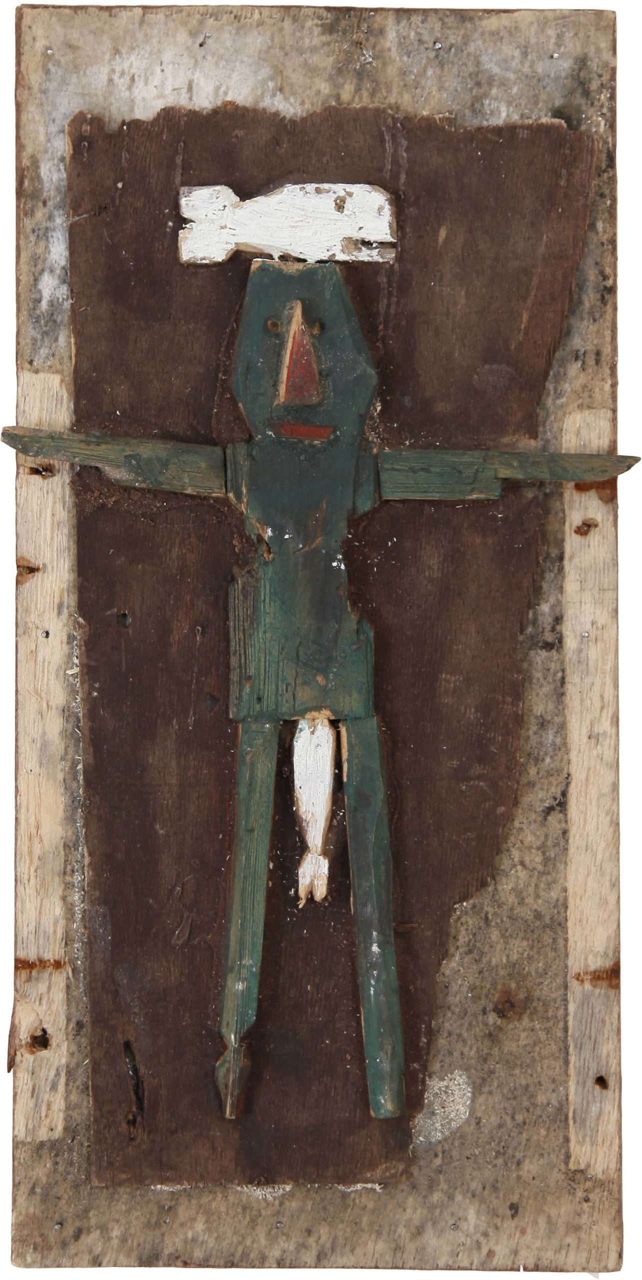 Salut aux eskimo n°7, Assemblage en bois peint sur panneau, 42 × 20 cm, 2010