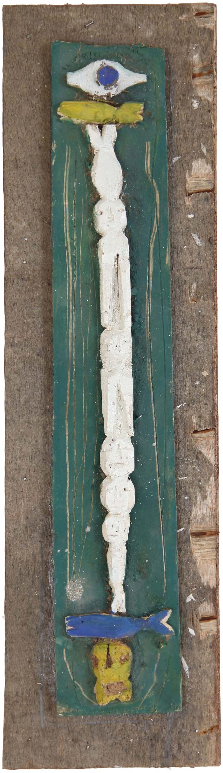 Salut aux eskimo n°15, Assemblage en bois peint sur panneau, 55 × 15 cm, 2010
