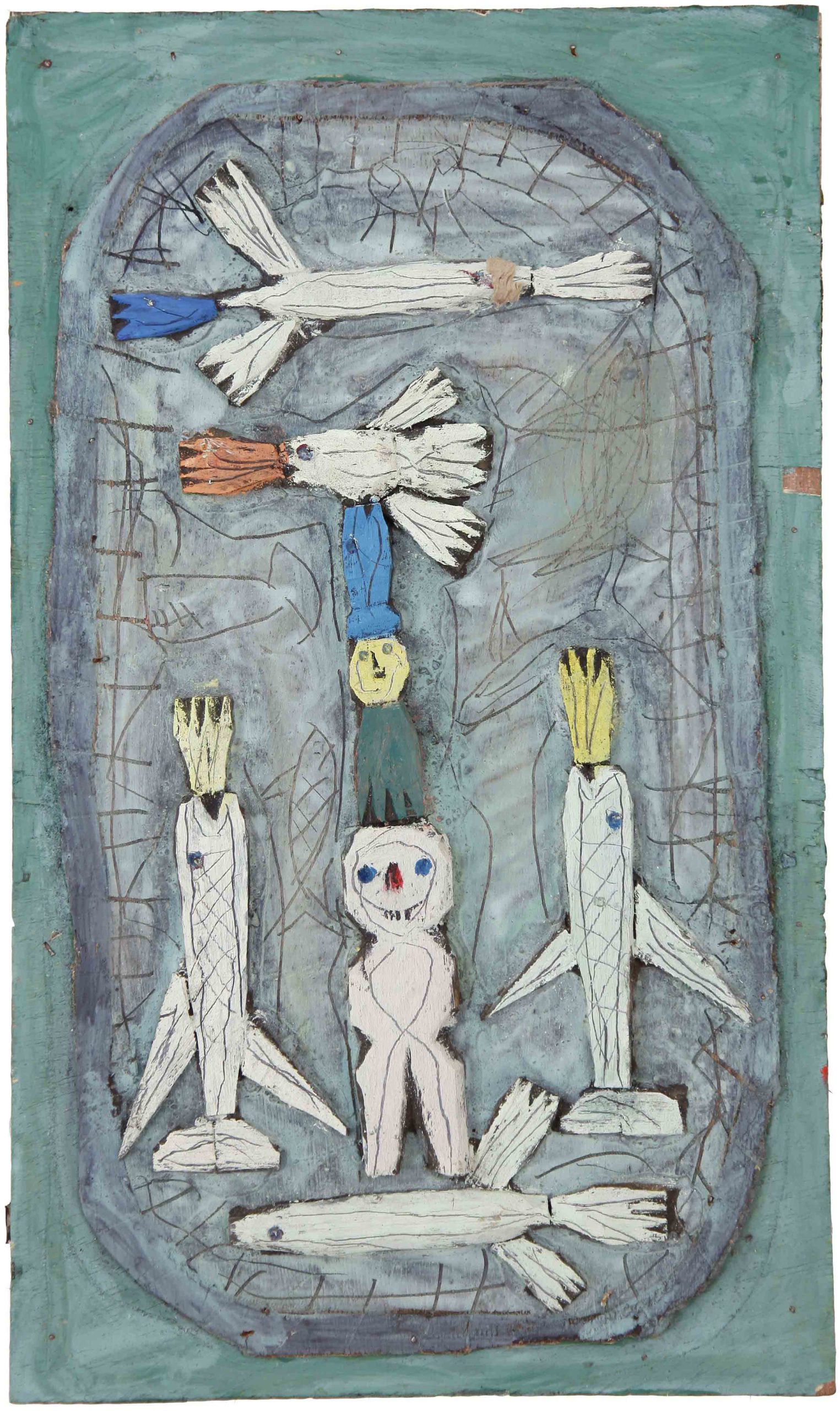 Salut aux eskimo n°11, Assemblage en bois peint sur panneau, 55 × 33 cm, 2010