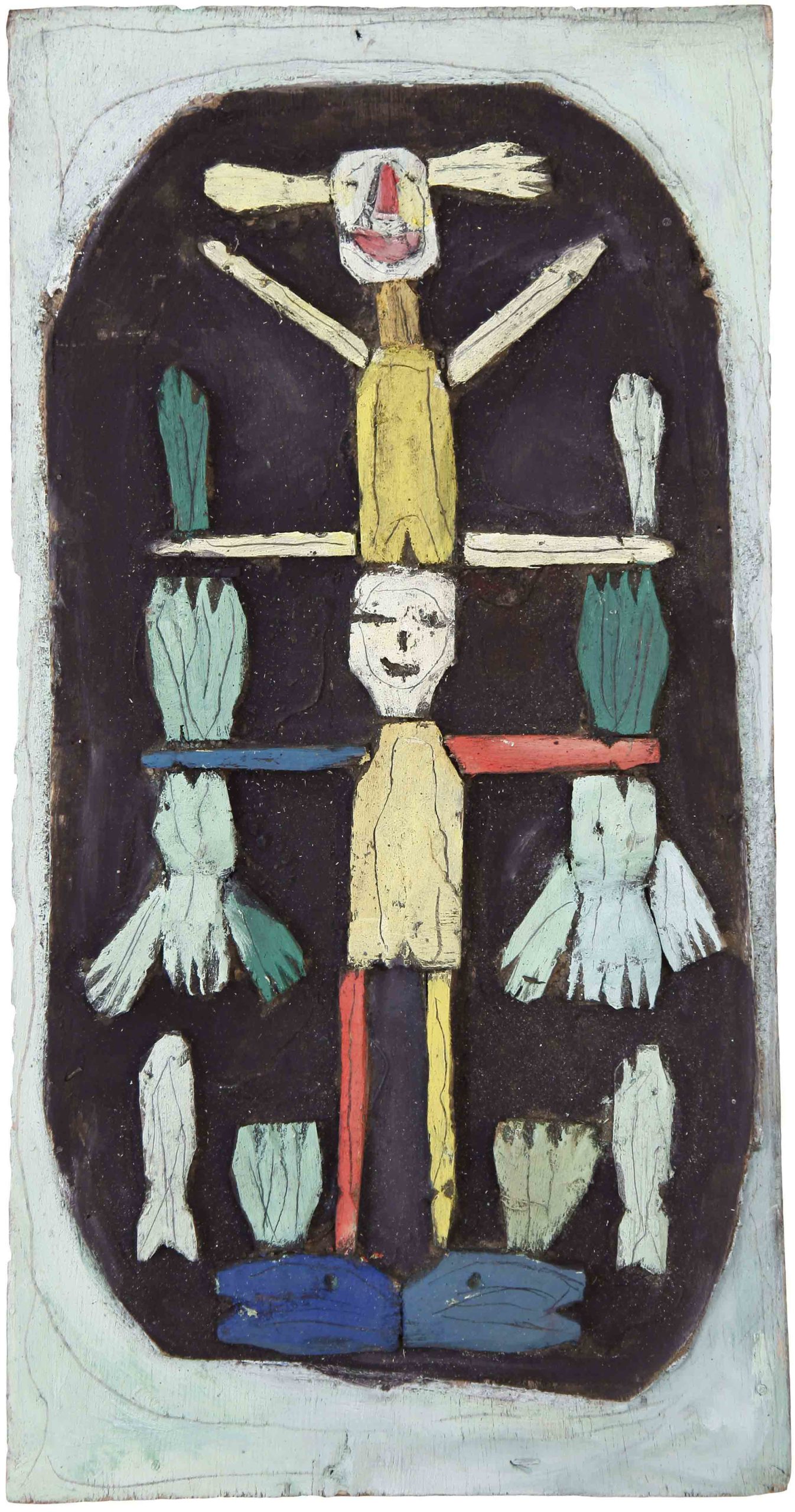 Salut aux eskimo n°13, Assemblage en bois peint sur panneau, 57 × 29 cm, 2010