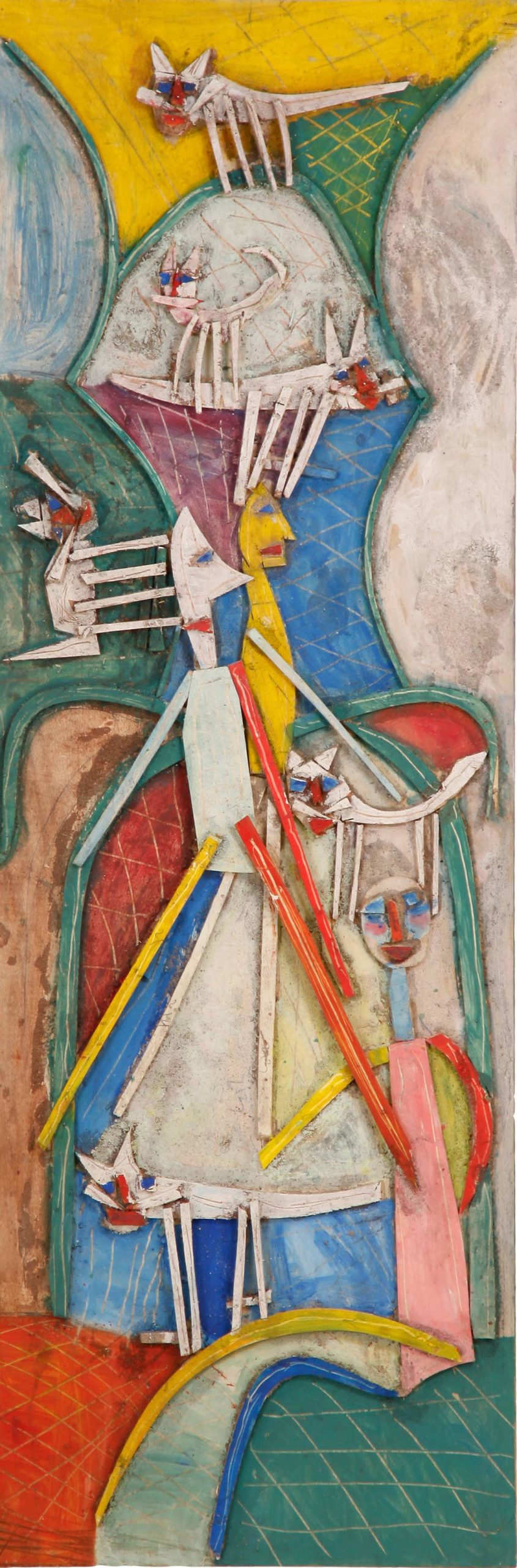 Personnage dans un fauteuil n°4, Assemblage en bois peint sur panneau, 179 × 61 cm, 2010