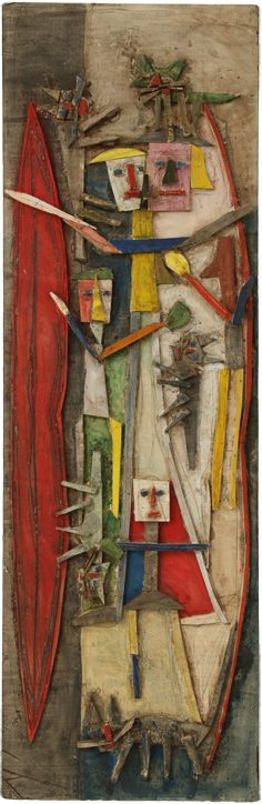Salut à Man Ray n°2, Assemblage en bois peint sur panneau, 184 × 60 cm, 2010