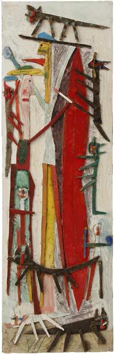 Salut à Man Ray n°3, Assemblage en bois peint sur panneau, 184 × 60 cm, 2010