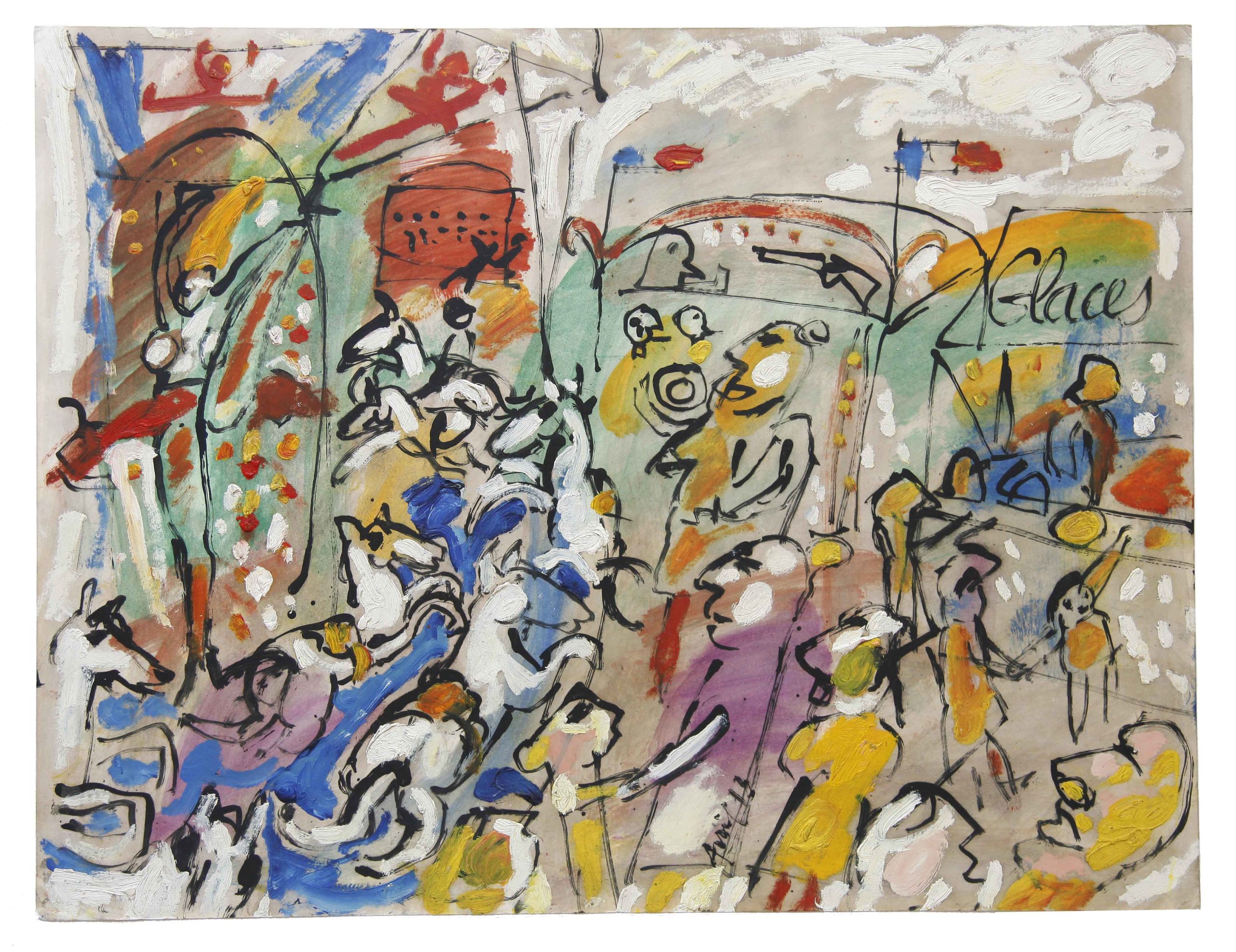 Manège n°4, Huile sur papier, 50 × 65 cm, 1998