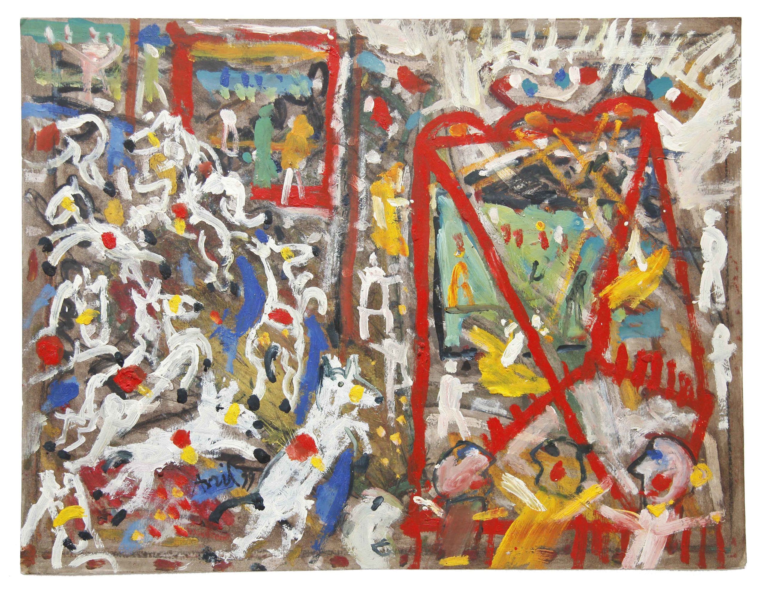 Manège n°6, Huile sur papier, 50 × 65 cm, 1999