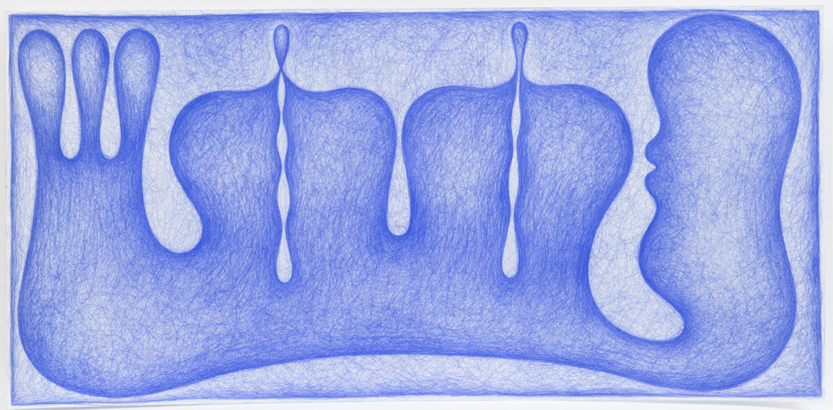 Dessin bleu n°12, -2004. Crayon Prismalo 140, 34 × 70 cm, 2000