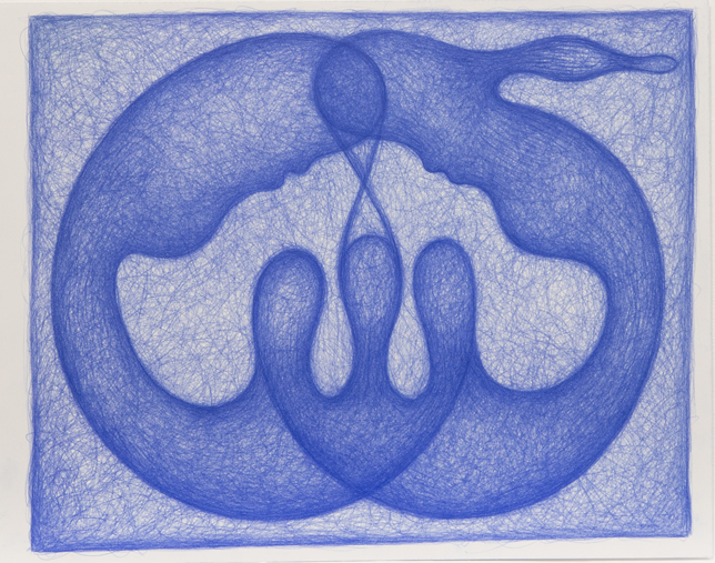 Dessin bleu n°9, -2004. Crayon Prismalo 140, 39 × 48 cm, 2000