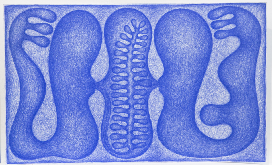Dessin bleu n°6, -2004. Crayon Prismalo 140, 42 × 70 cm, 2000