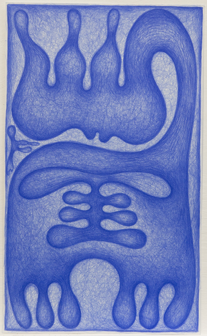 Dessin bleu n°8, -2004. Crayon Prismalo 140, 50 × 30 cm, 2000