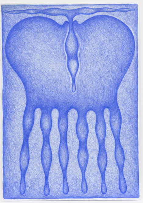 Dessin bleu n°13, -2004. Crayon Prismalo 140, 50 × 35 cm, 2000