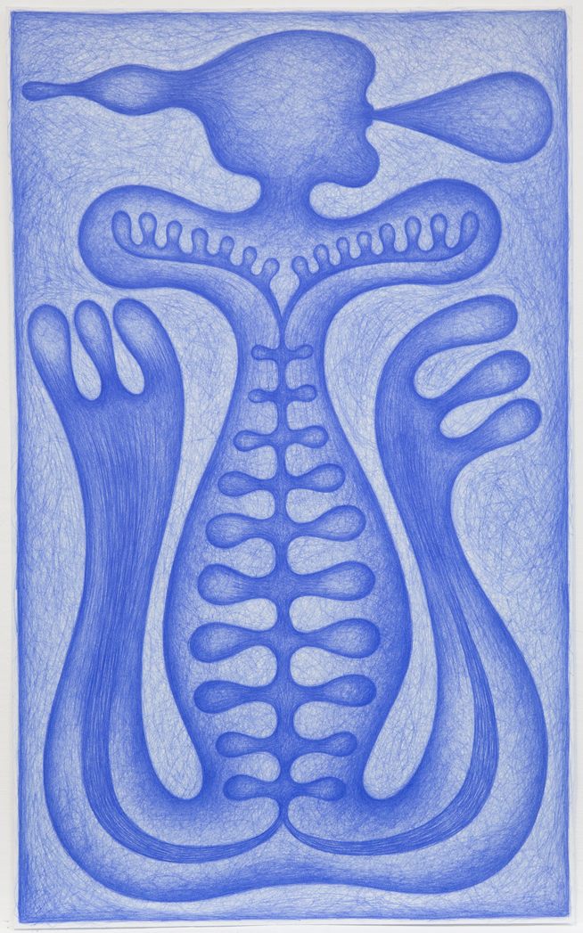 Dessin bleu n°4, -2004. Crayon Prismalo 140, 78 × 49 cm, 2000