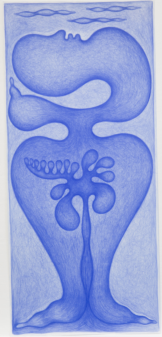 Dessin bleu n°10, -2004. Crayon Prismalo 140, 86 × 40 cm, 2000
