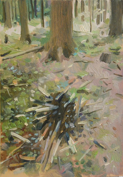 Dégâts de forêt n°4, Huile sur toile, 14 × 21 cm, 2013