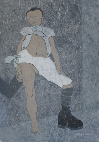 Les danseurs immobiles n°6, -2010. Huile et alkyde sur papier cristal, 100 × 70 cm, 2009
