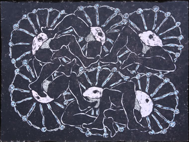 Les visions d'un colibri V2, Huile et alkyde sur papier Arches, 57 × 76 cm, 2013