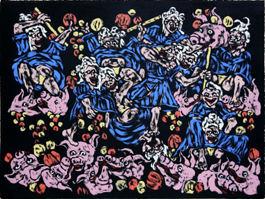 Réunion préliminaire, Huile et alkyde sur papier Arches, 57 × 76 cm, 2013