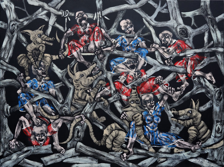 Et si on jouait à chat ?, Huile et alkyde sur toile, 97 × 130 cm, 2013