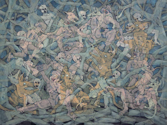 Méliméloup, Huile et alkyde sur feuilles de chanvre marouflées sur toile, 97 × 130 cm, 2013