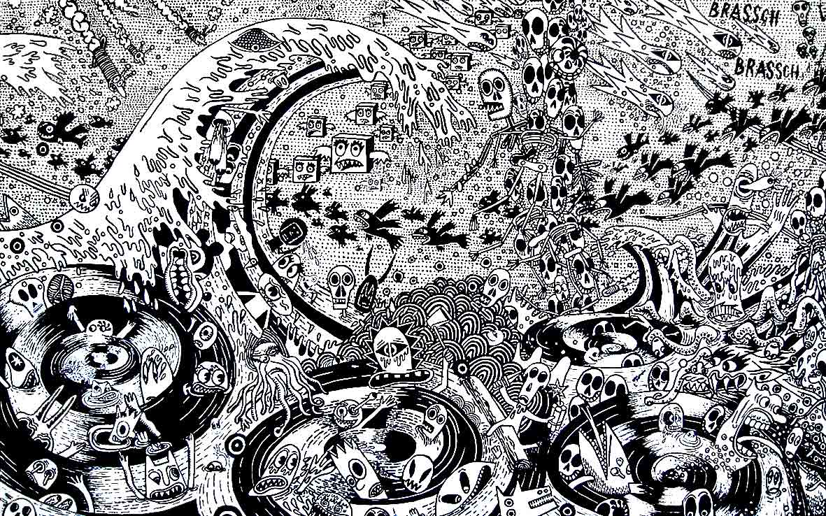 Bastokalypse, -2010. Peinture acrylique noir sur toile, 100 × 160 cm, 2007