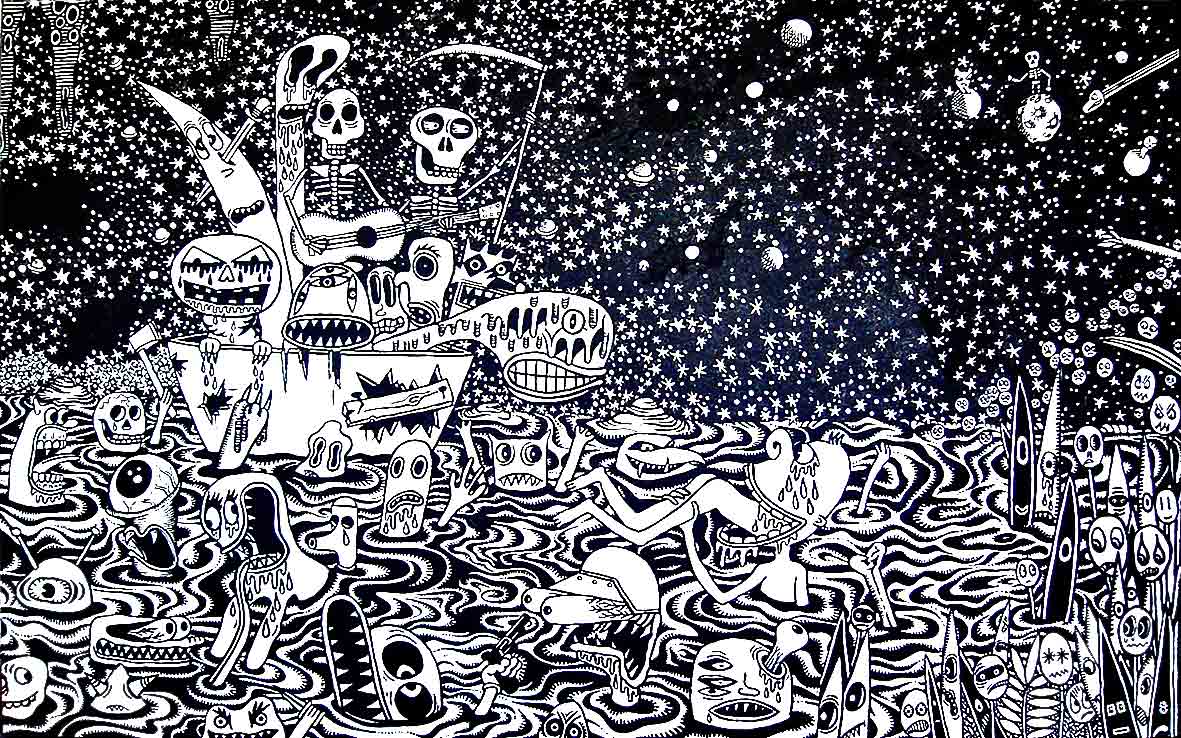 Bastokalypse, -2010. Peinture acrylique noir sur toile, 100 × 160 cm, 2007