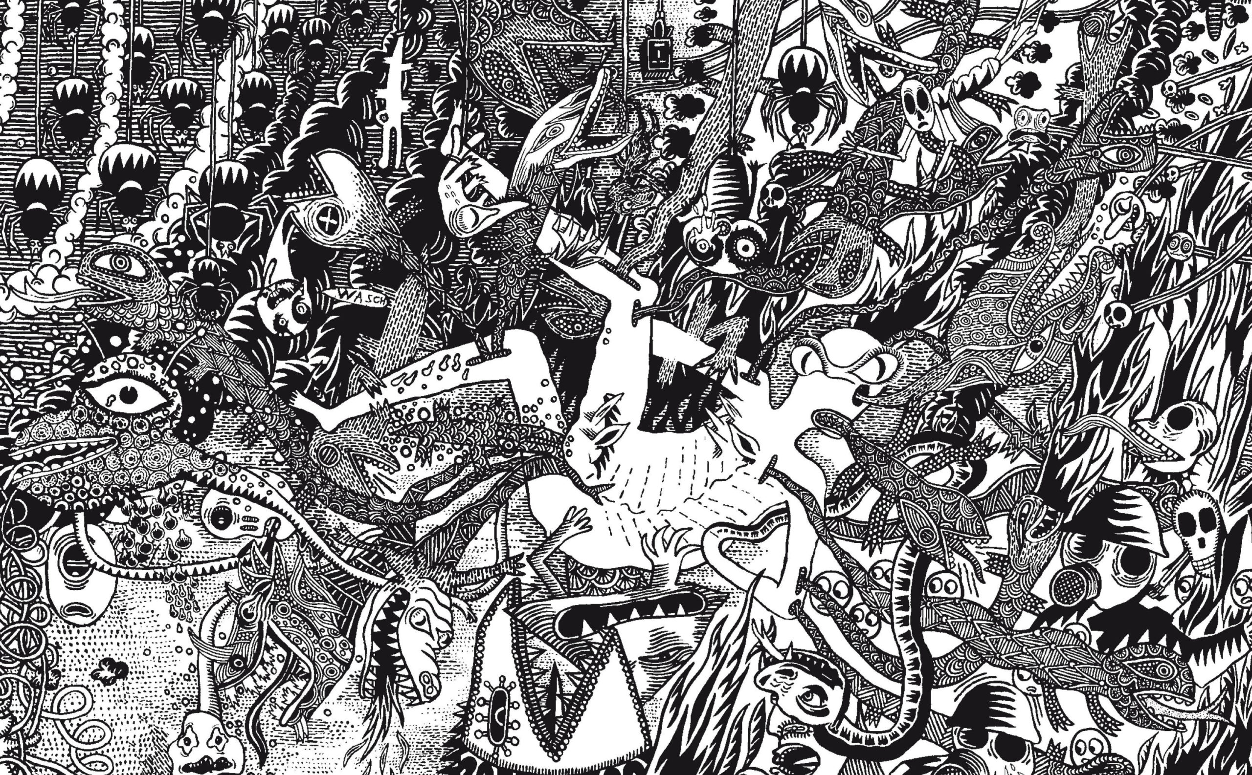 Bastokalypse, -2010. Peinture acrylique noir sur toile, 100 × 160 cm, 2007