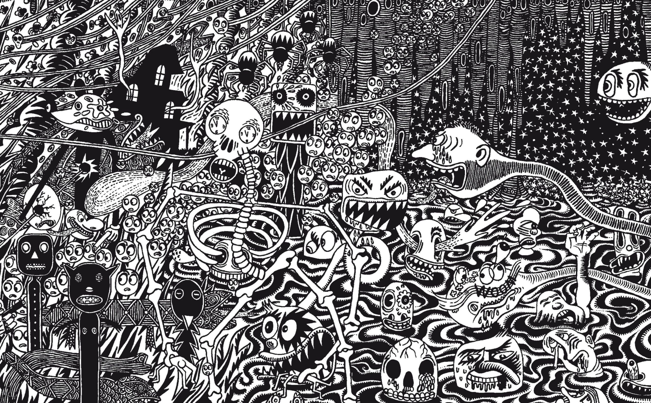 Bastokalypse, -2010. Peinture acrylique noir sur toile, 100 × 160 cm, 2007