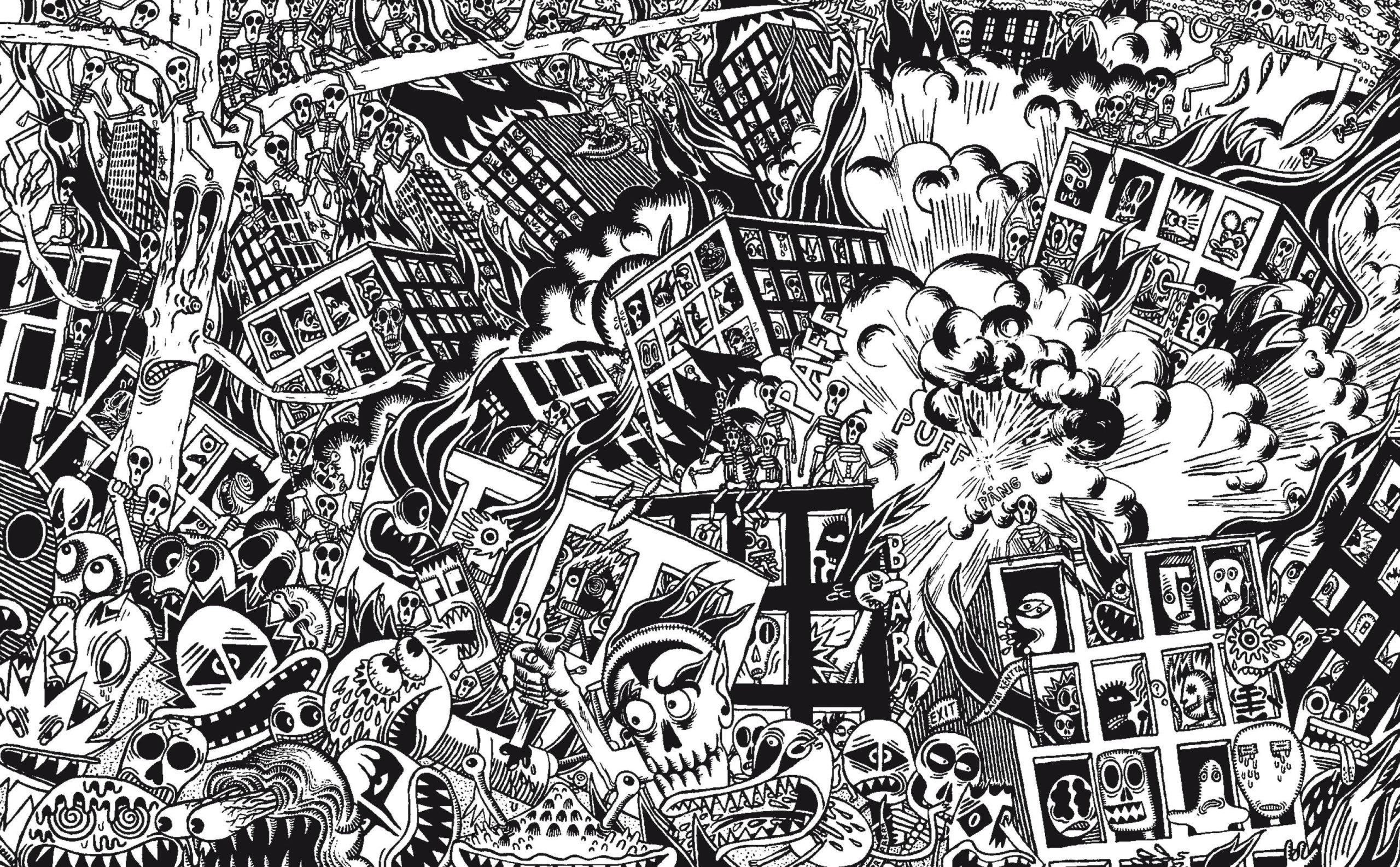 Bastokalypse, -2010. Peinture acrylique noir sur toile, 100 × 160 cm, 2007