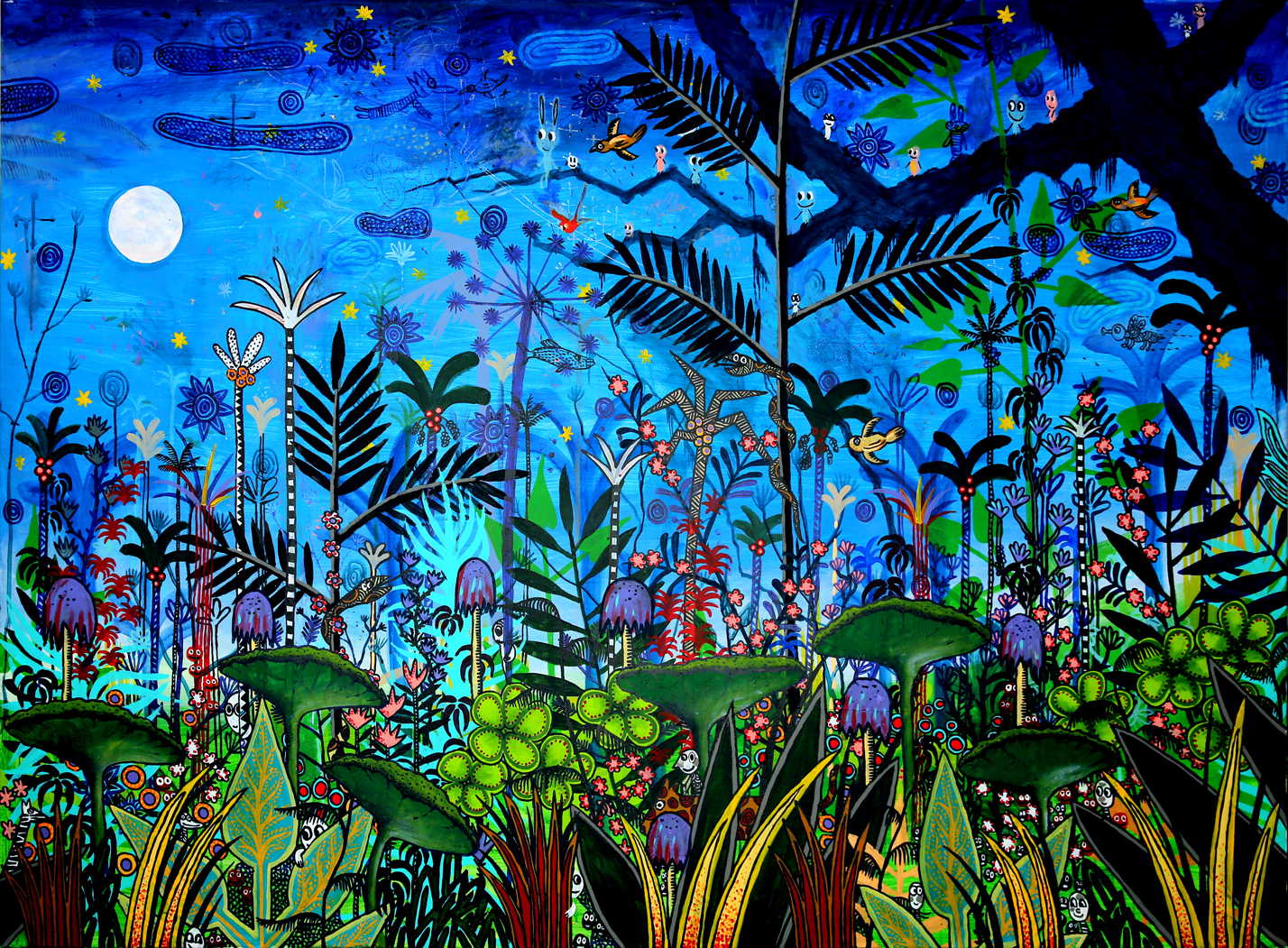 Paradis fantastique en bleu – Partie 2, Technique mixte sur toile, 140 × 180 cm, 2012