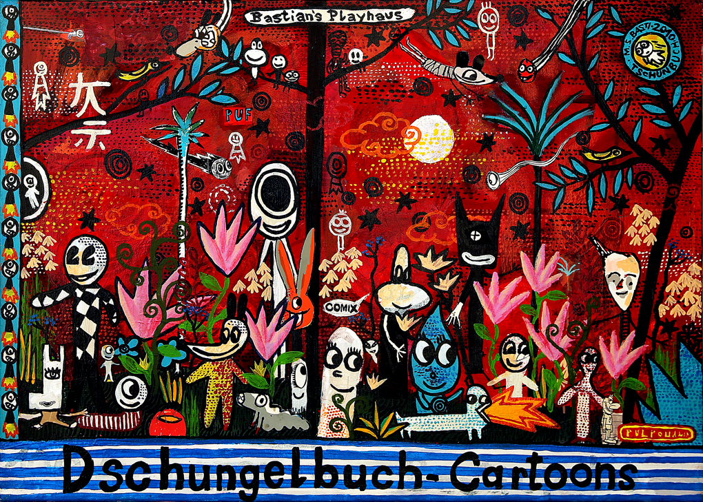 Dschungelbuch Cartoon, Technique mixte sur toile, 50 × 70 cm, 2010