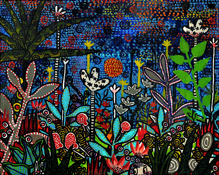 Forêt enchantée, Technique mixte sur toile, 40 × 50 cm, 2010