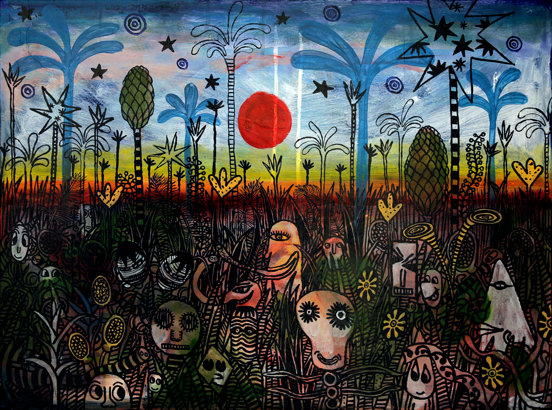 Les esprits de la forêt enchantée, Technique mixte sur toile, 60 × 80 cm, 2009