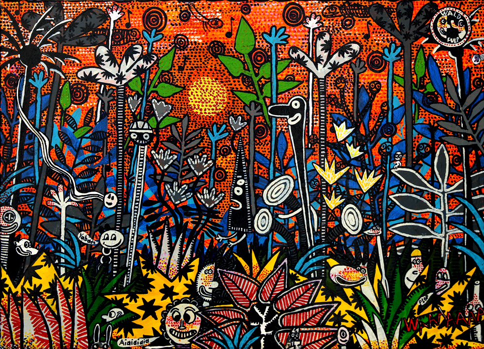 Les esprits du paradis fantastique, Technique mixte sur toile, 50 × 70 cm, 2008