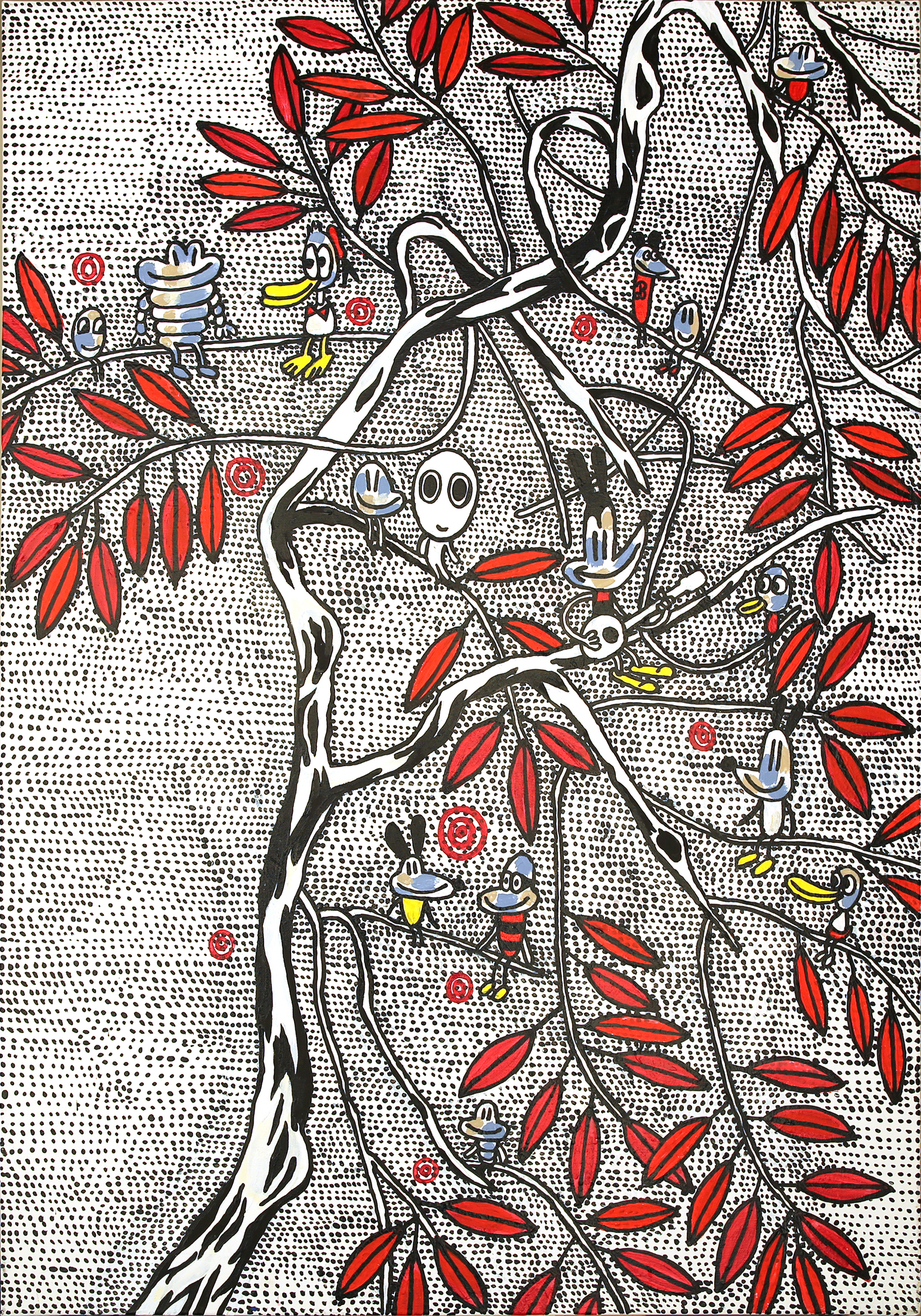 Pulp et ses amis par pleine lune, Technique mixte sur toile, 100 × 70 cm, 2010