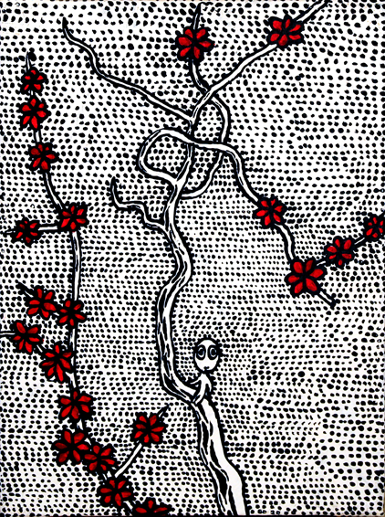 Sakura Pulp (hommage à Hokusai), Technique mixte sur toile, 40 × 30 cm, 2010