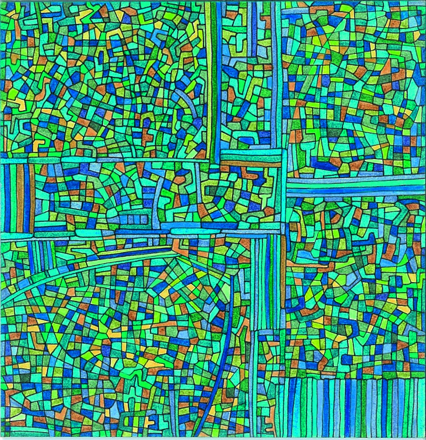 Algorithme visuel n°1, Encre et crayon sur carton, 12 × 12 cm, 2011