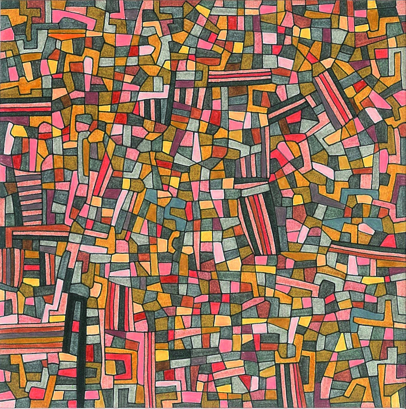 Algorithme visuel n°3, Encre et crayon sur carton, 12 × 12 cm, 2011