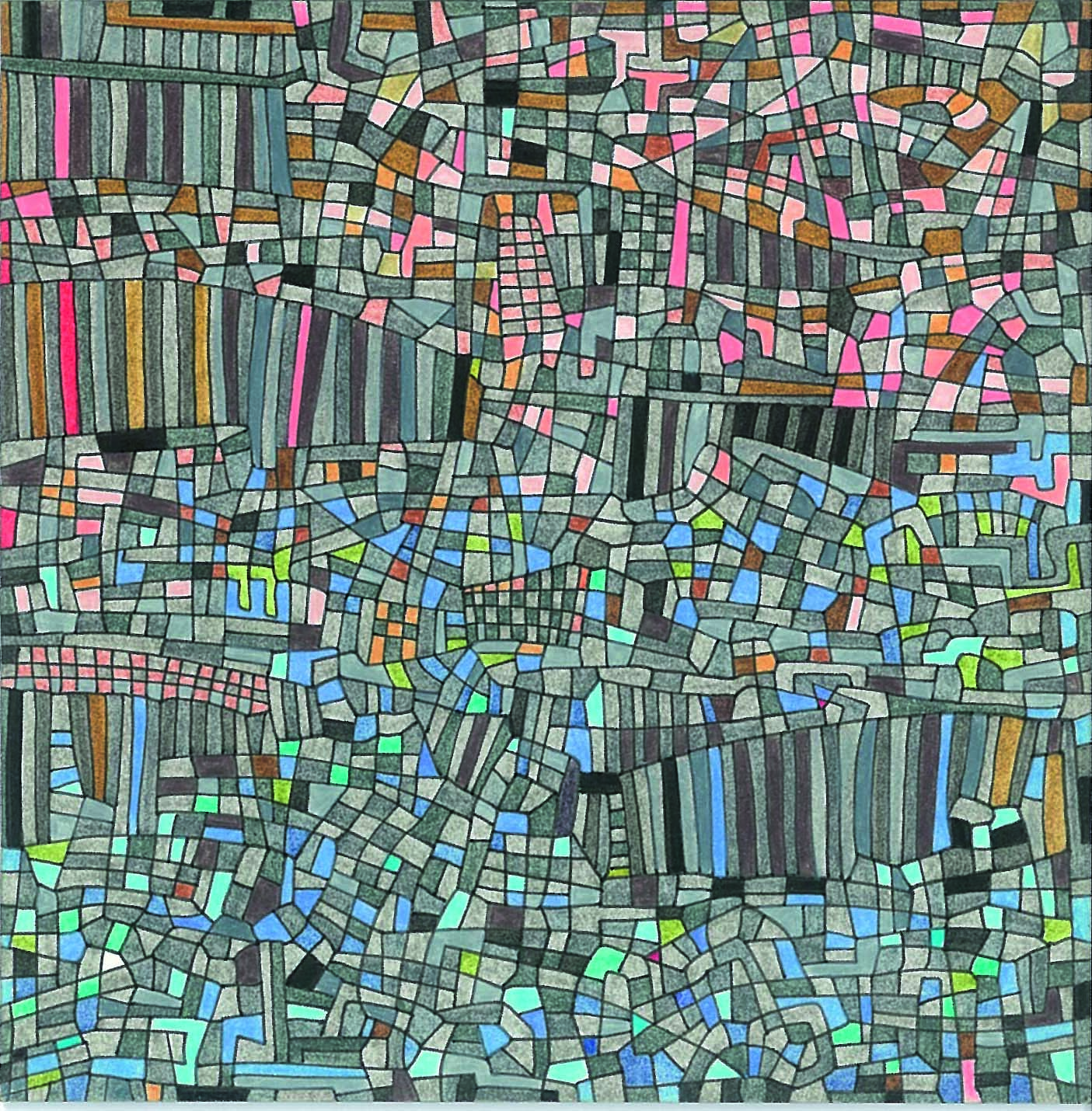 Algorithme visuel n°4, Encre et crayon sur carton, 12 × 12 cm, 2011
