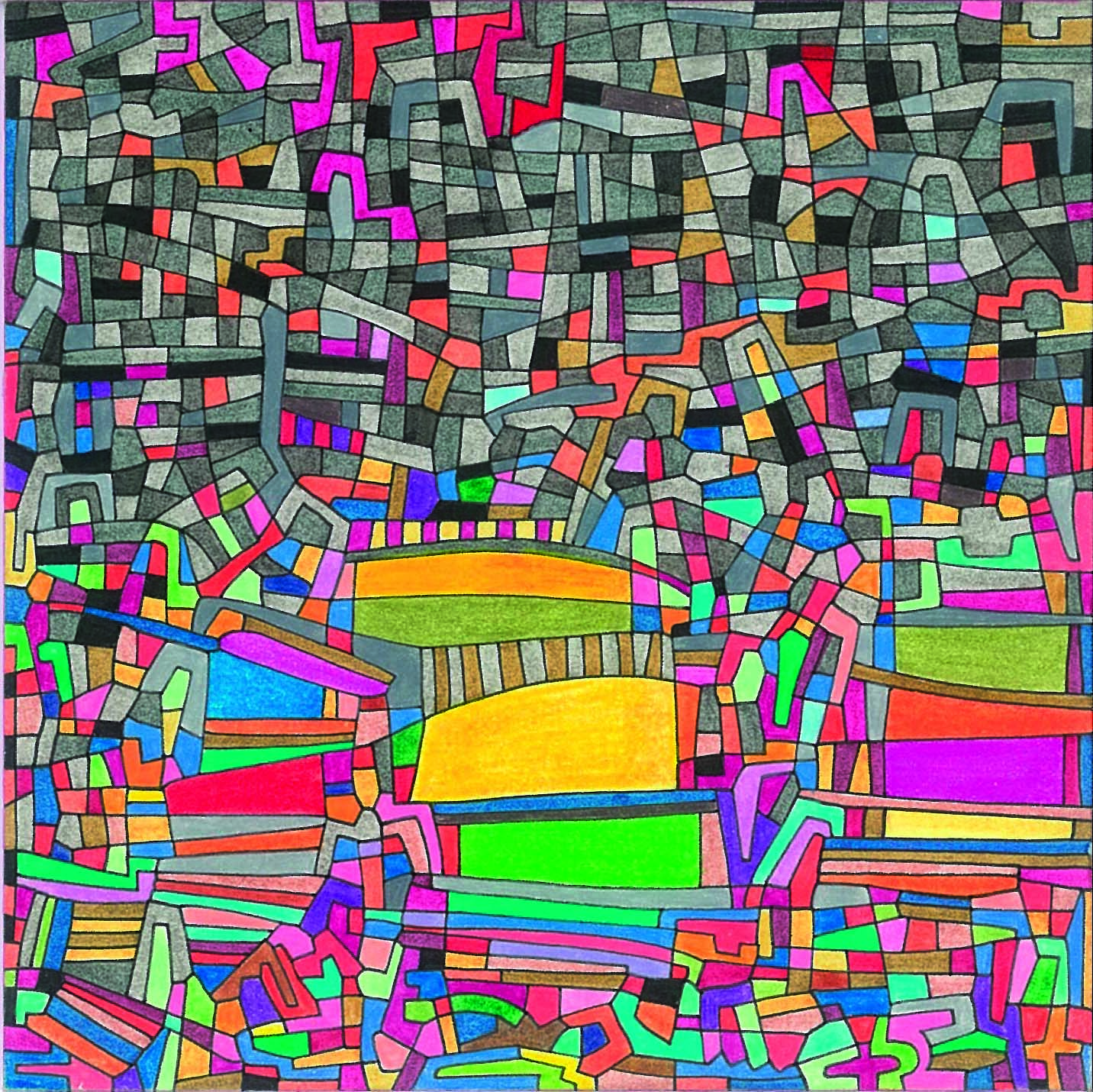 Algorithme visuel n°11, Encre et crayon sur carton, 12 × 12 cm, 2013
