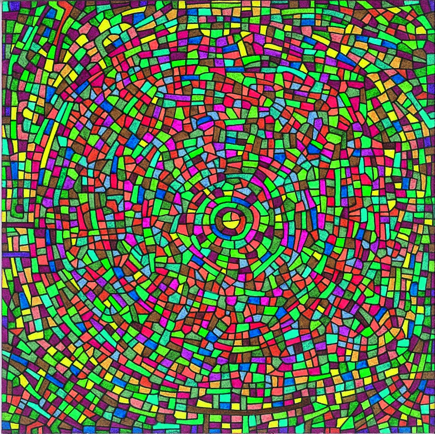 Algorithme visuel n°13, Encre et crayon sur carton, 12 × 12 cm, 2013