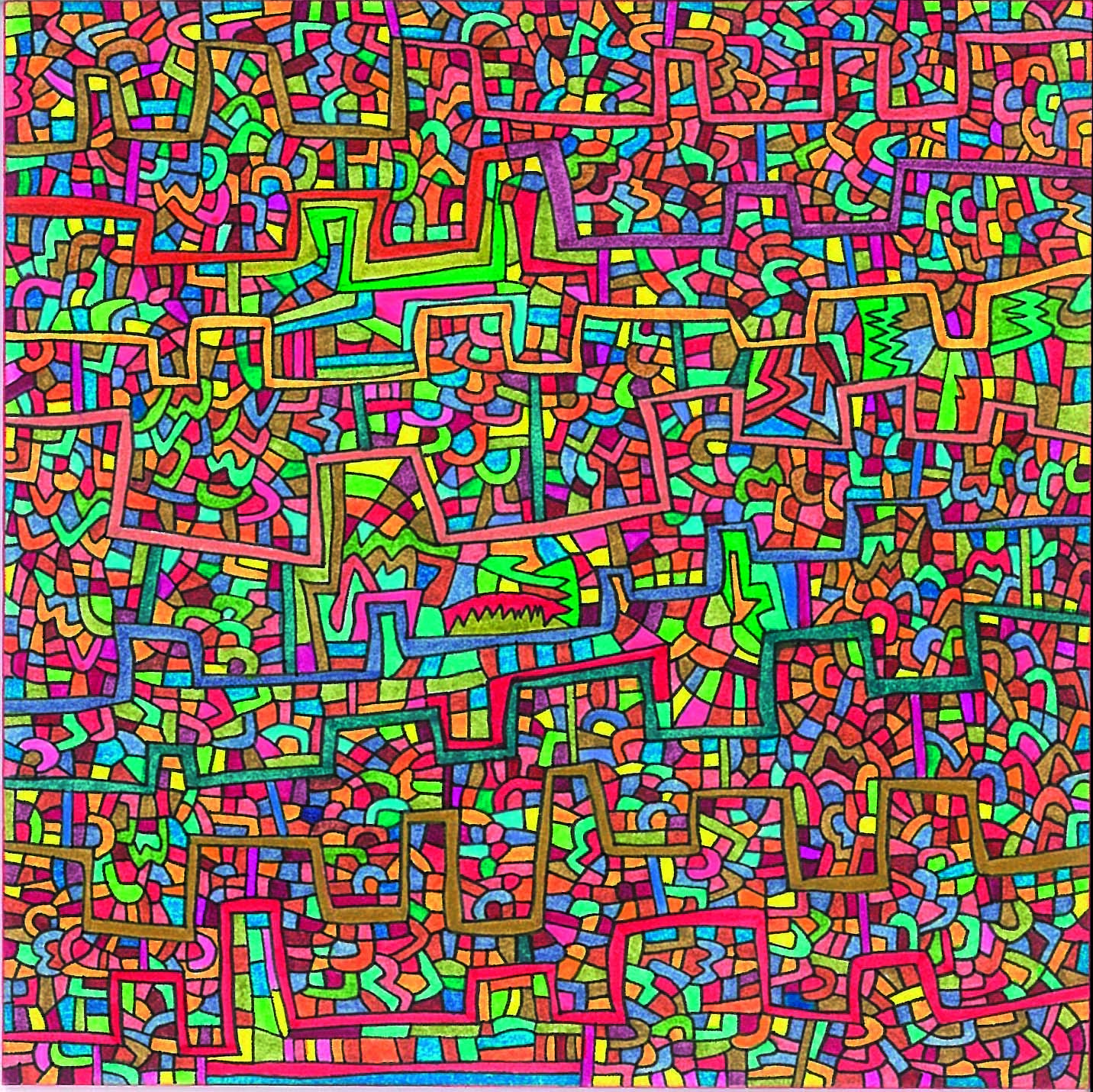 Algorithme visuel n°7, Encre et crayon sur carton, 12 × 12 cm, 2013