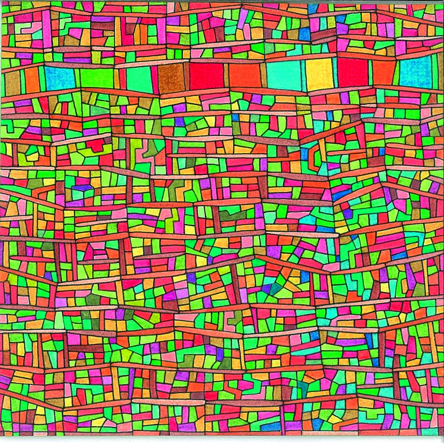 Algorithme visuel n°9, Encre et crayon sur carton, 12 × 12 cm, 2013